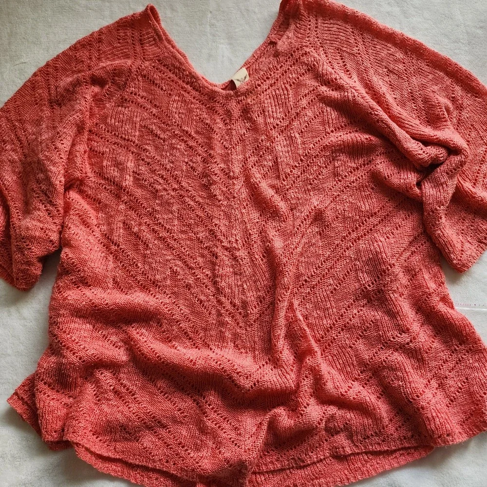 Faded Glory Cosmo Coral Pointelle Knit V-Neck Kimono Sleeve Sweater Top 4X Plus